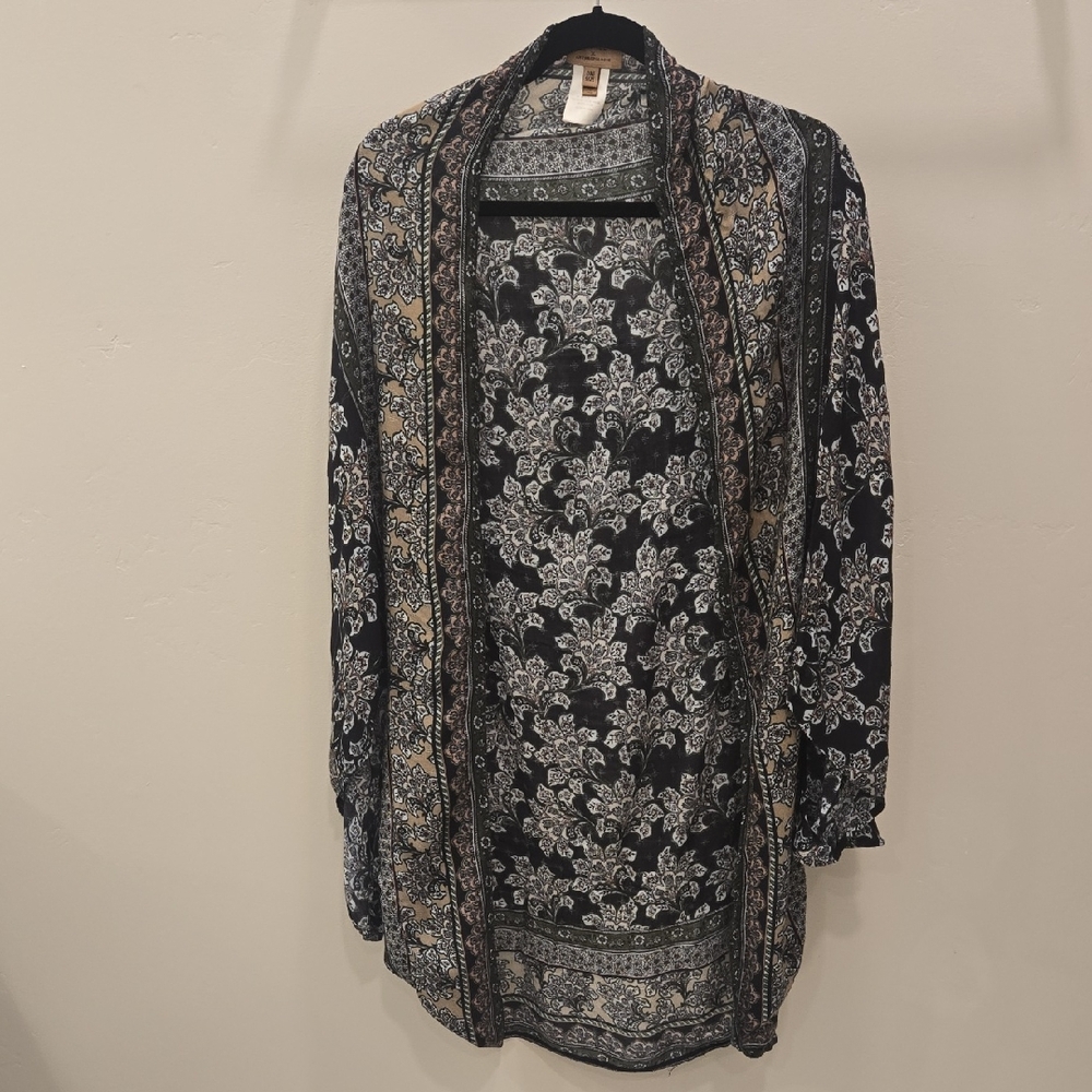 Black Floral Open Front Kimono